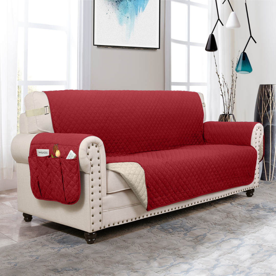 Reversible Couch Cover Furniture Protector with Side Pockets