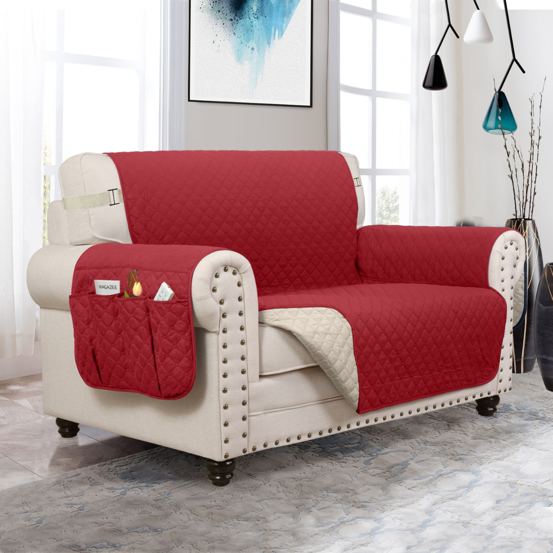 Reversible Couch Cover Furniture Protector with Side Pockets