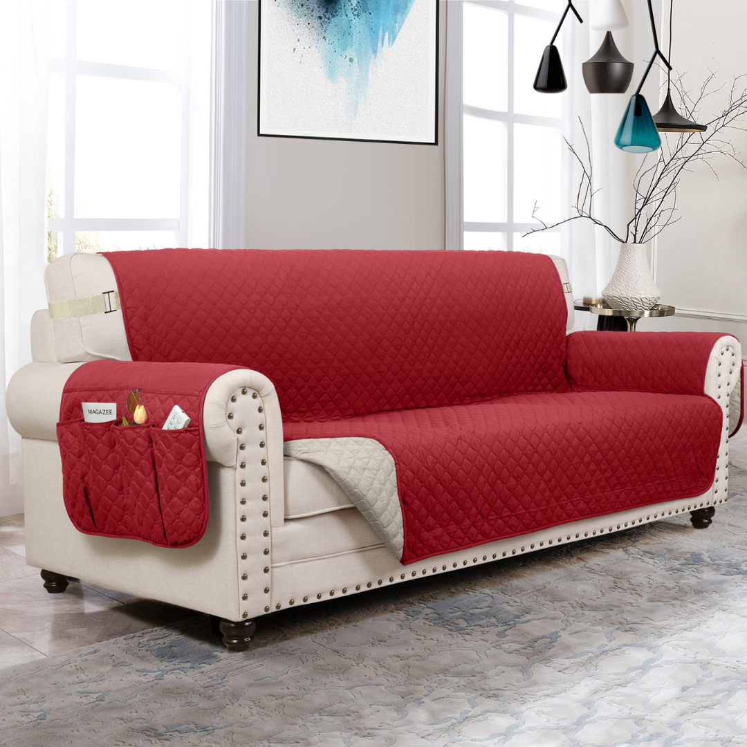Reversible Couch Cover Furniture Protector with Side Pockets