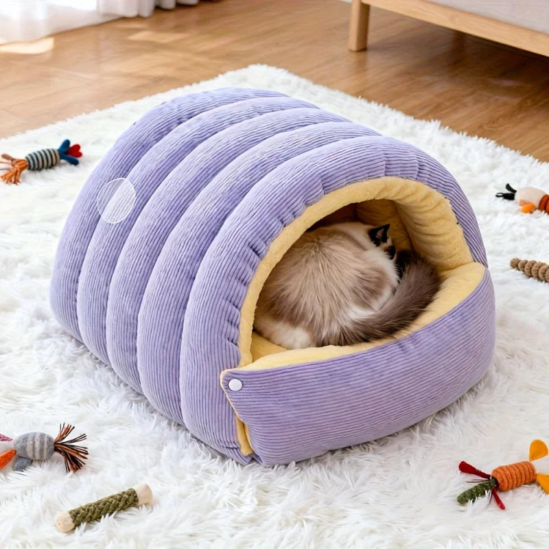 Warm Arctic Fleece Enclosed Cave Bed for Cats and Small Dogs