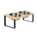 Elevated Dog Bowls with Wooden Stand and Stainless Steel Bowls