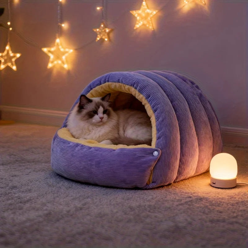 Warm Arctic Fleece Enclosed Cave Bed for Cats and Small Dogs