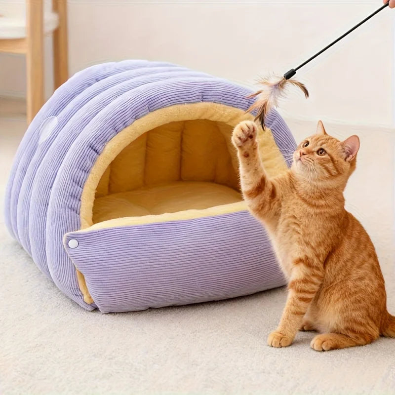 Warm Arctic Fleece Enclosed Cave Bed for Cats and Small Dogs