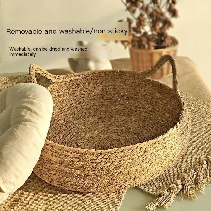 Handmade Woven Cat Bed with Seasonal Warmth Pad