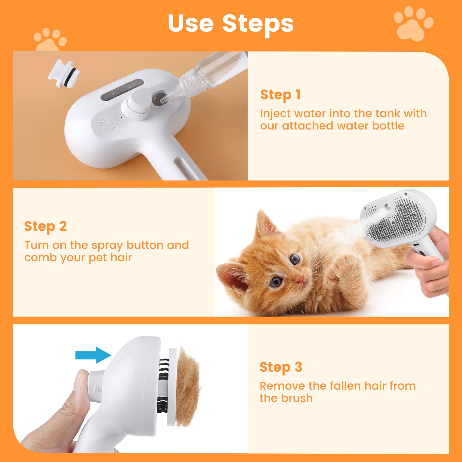 Misting Steam Grooming Brush for Cats and Dogs