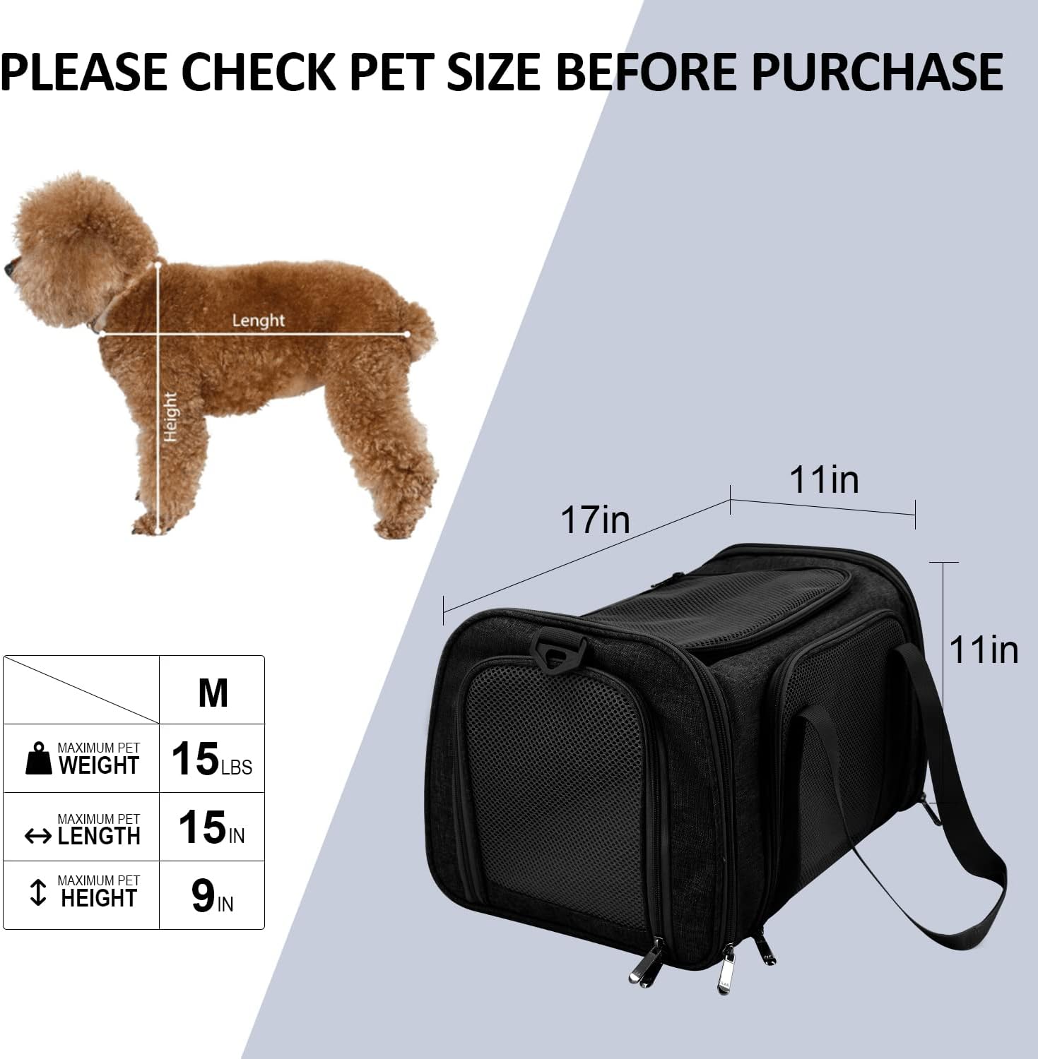 Airline-Approved Pet Carrier Bag for Cats and Dogs Up to 15 Lbs