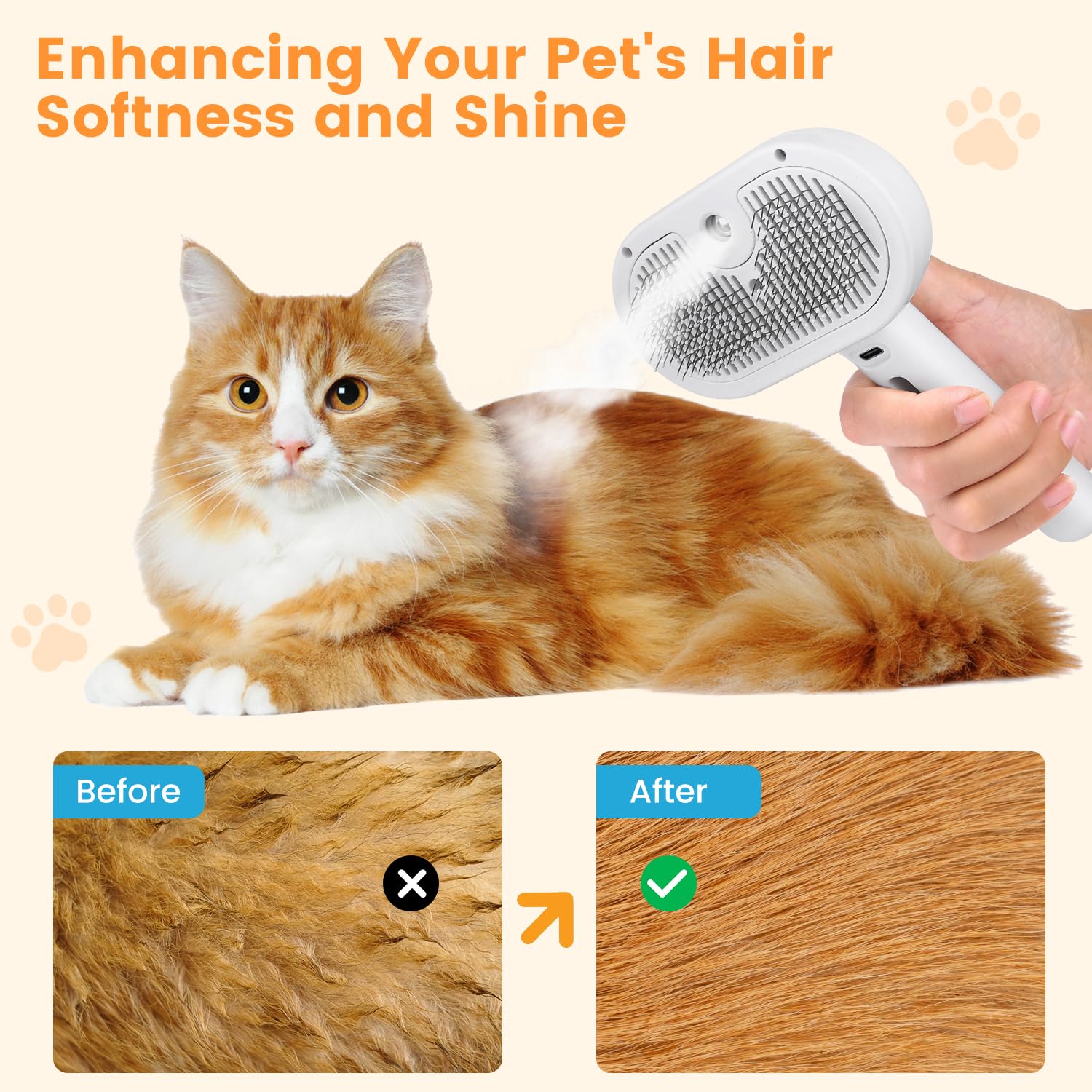 Misting Steam Grooming Brush for Cats and Dogs
