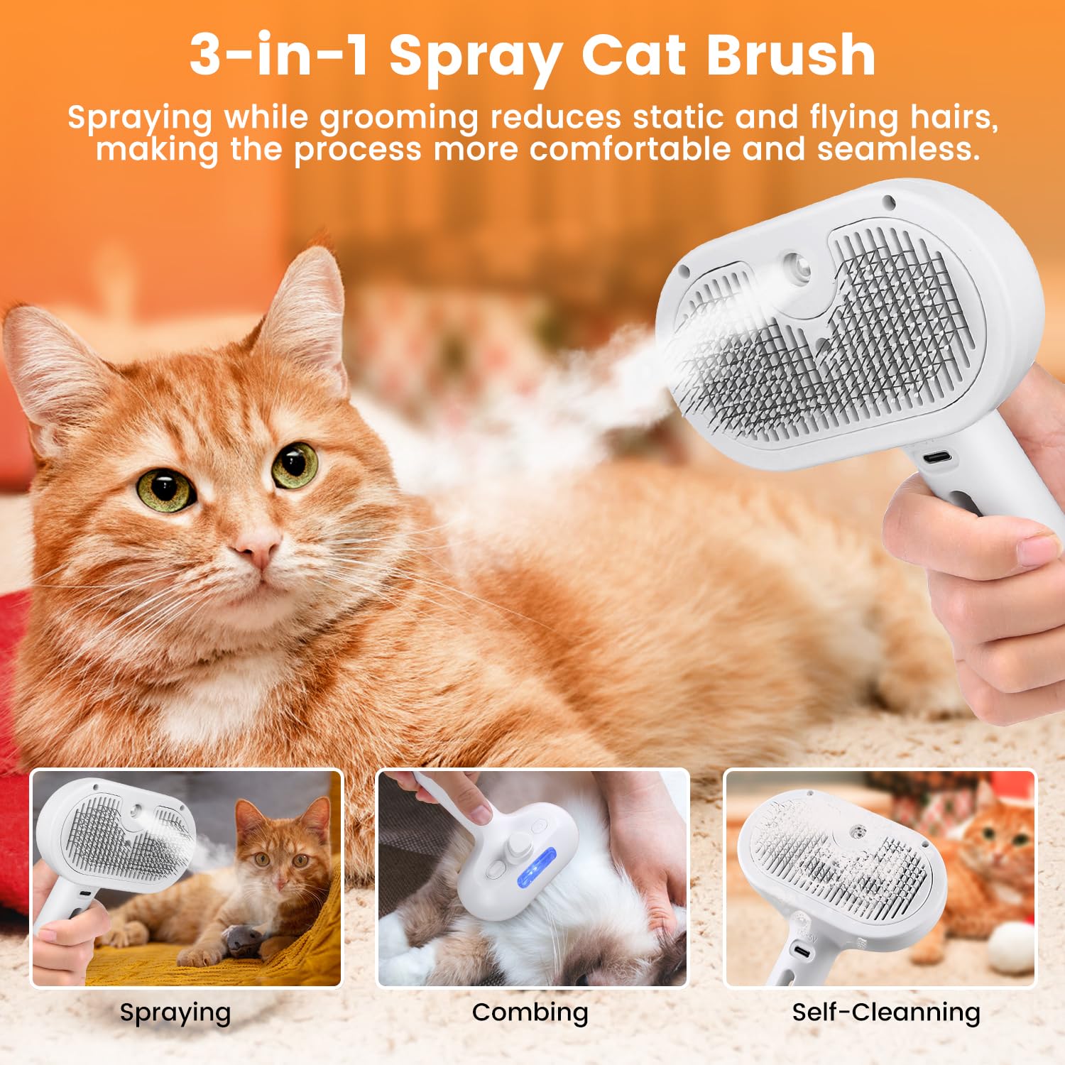 Misting Steam Grooming Brush for Cats and Dogs
