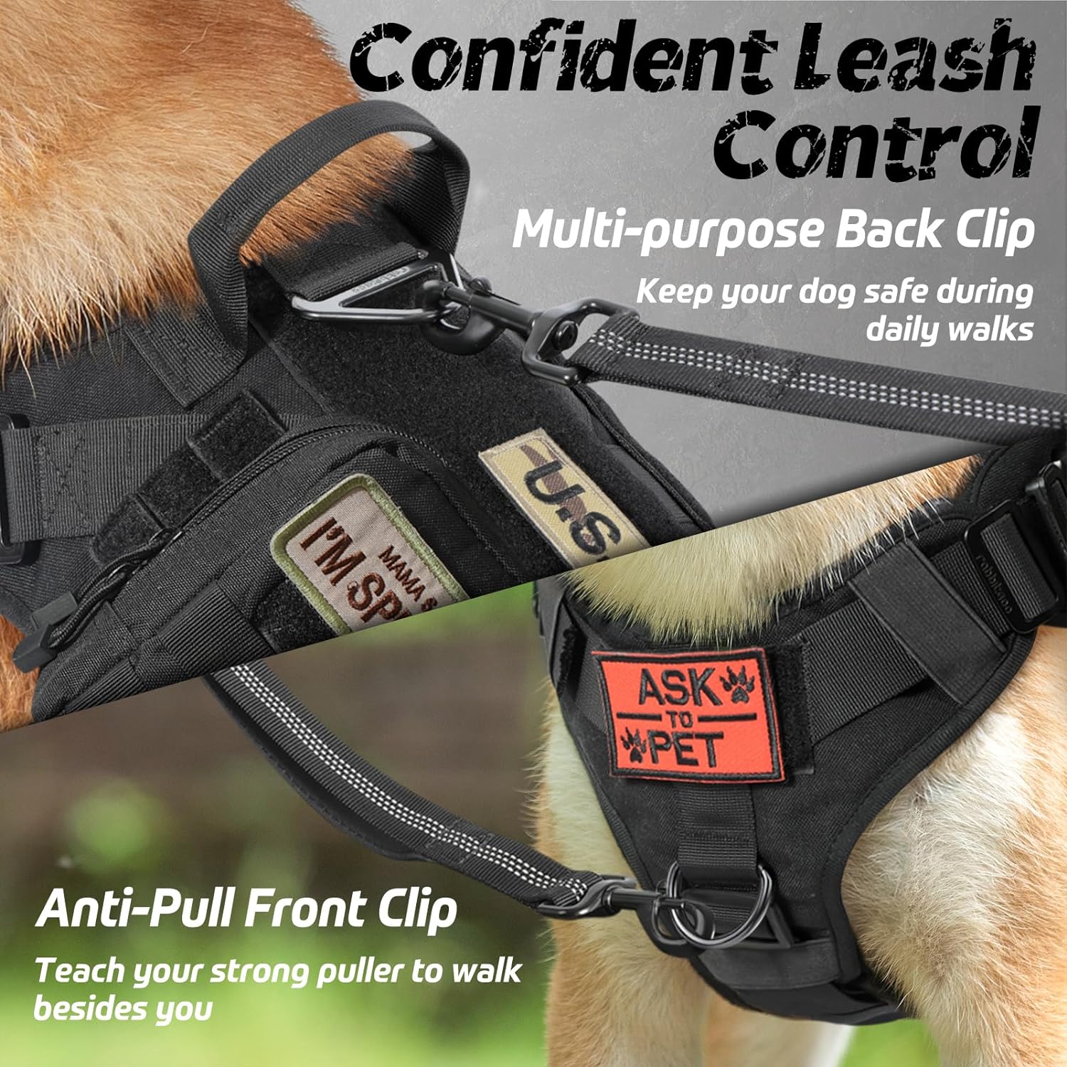 Tactical No-Pull Dog Harness with Handle and Molle Panels