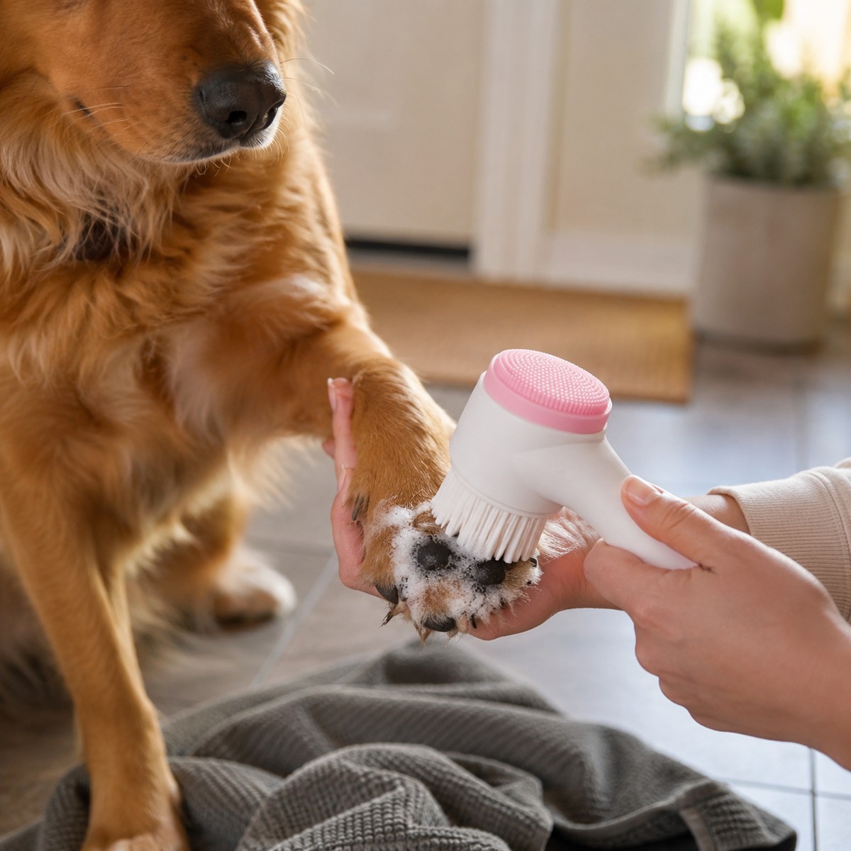 Dual-Sided Silicone Pet Paw Cleaner & Massage Brush