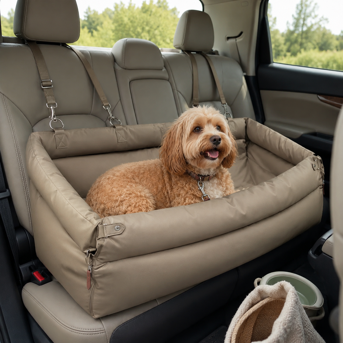 Luxury Faux Leather Dog Car Seat and Portable Booster Bed