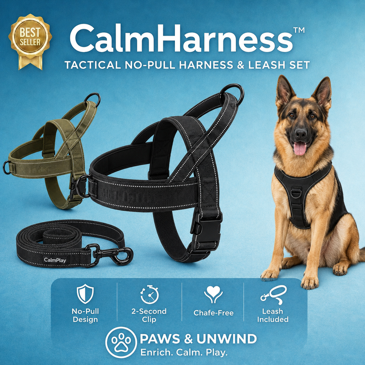 Tactical No-Pull Dog Harness &amp; Leash Set