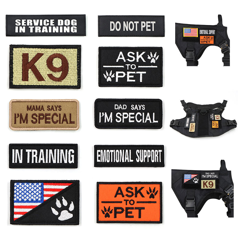 Dog Harness Patches Set - 12 Hook &amp; Loop Customizable Patches