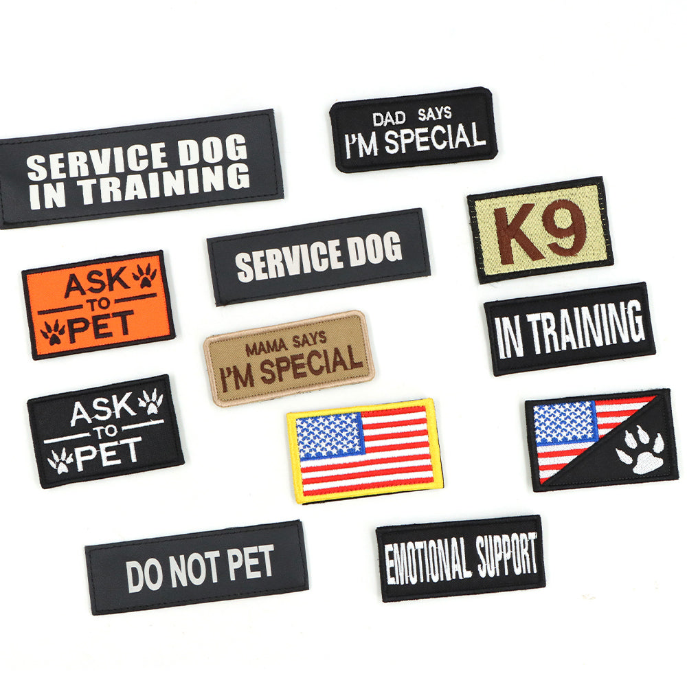 Dog Harness Patches Set - 12 Hook &amp; Loop Customizable Patches
