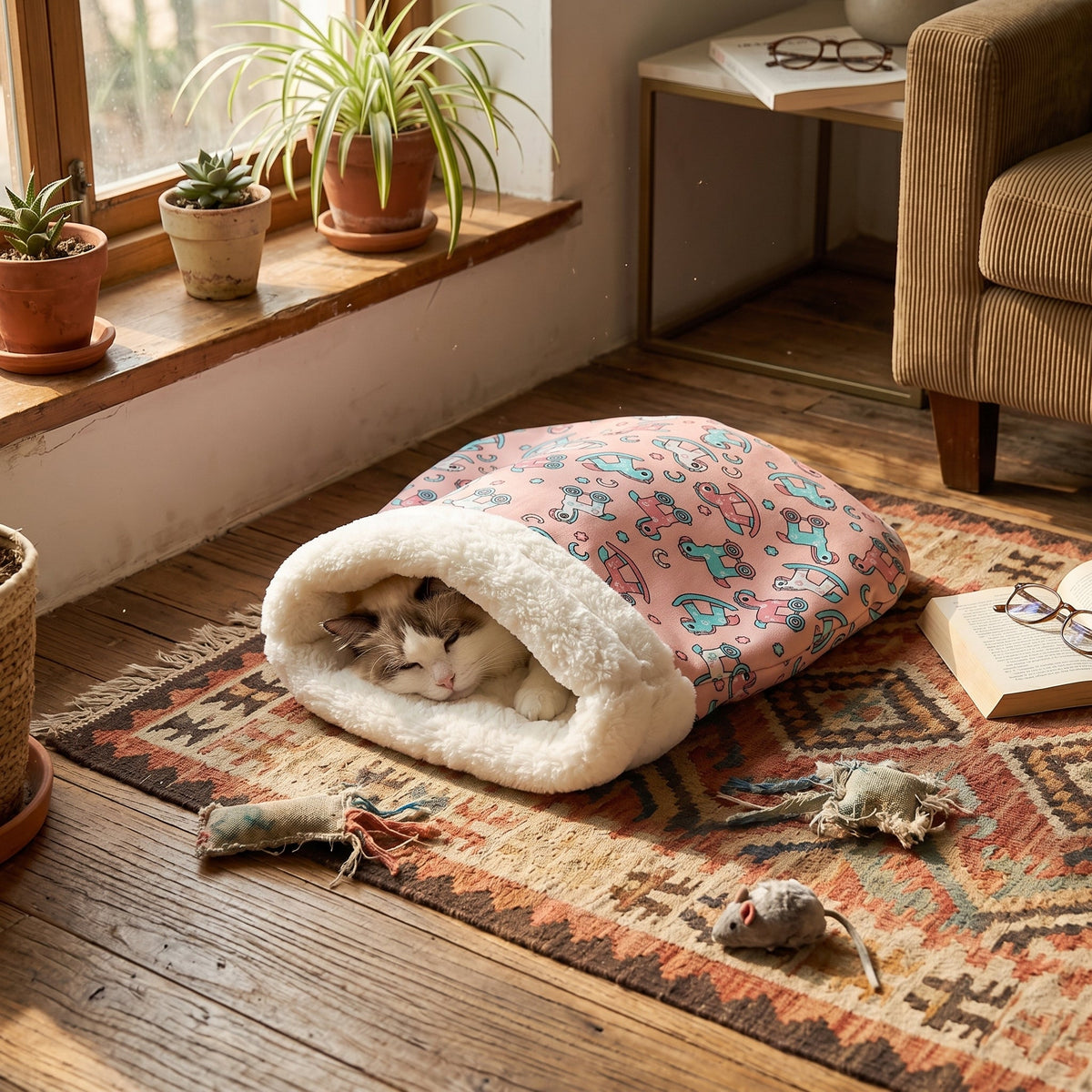 Self-Warming Plush Cat Sleeping Bag Bed