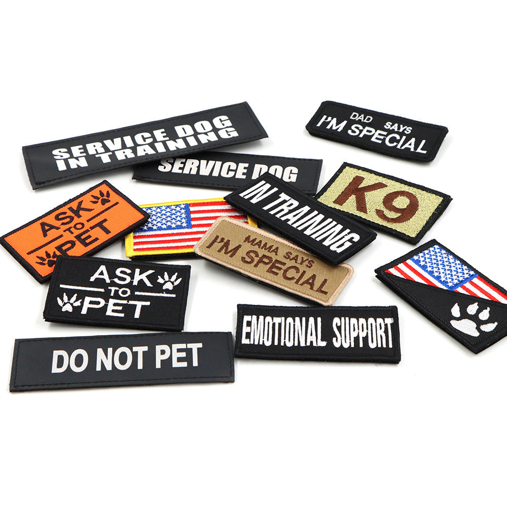 Dog Harness Patches Set - 12 Hook &amp; Loop Customizable Patches
