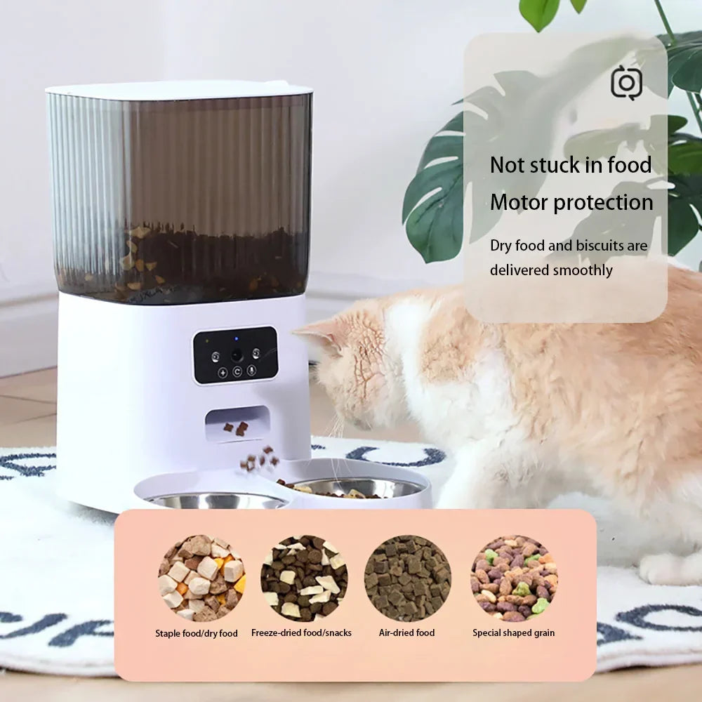 Smart Automatic Cat Feeder with Camera and Double Bowls