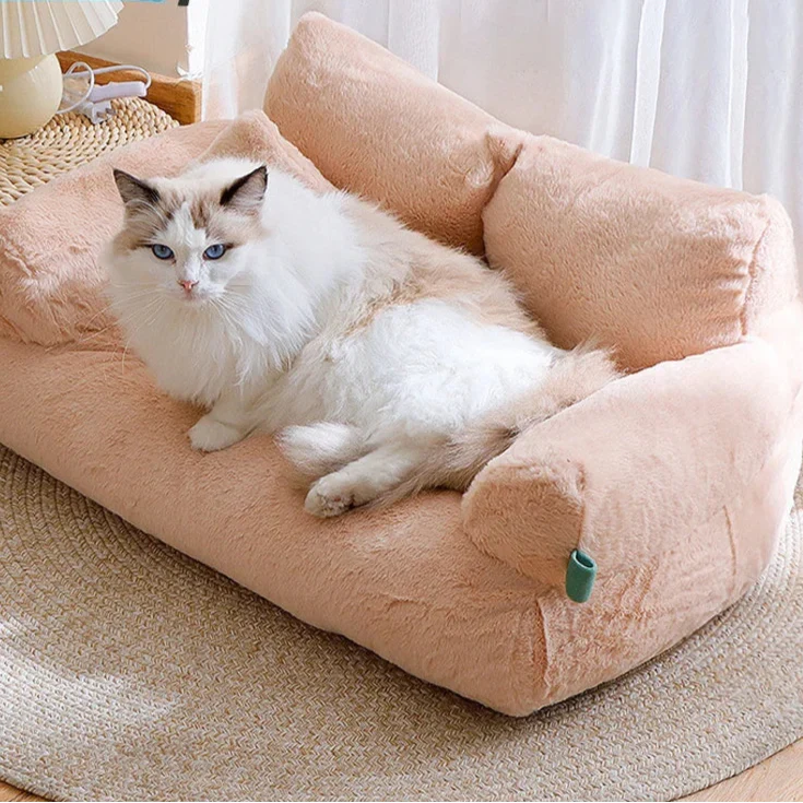 Luxury Plush Cat Bed Sofa - Warm Winter Nest for Small & Medium Pets