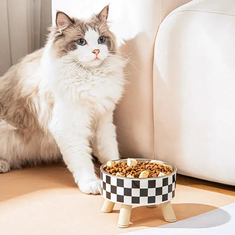 Tall Polka-Dot Stainless Steel Pet Bowl for Cats & Dogs