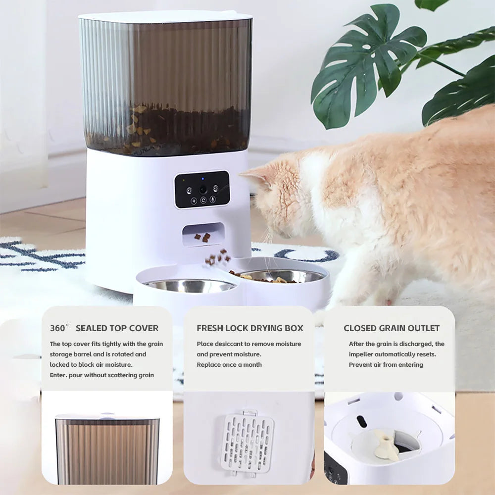 Smart Automatic Cat Feeder with Camera and Double Bowls