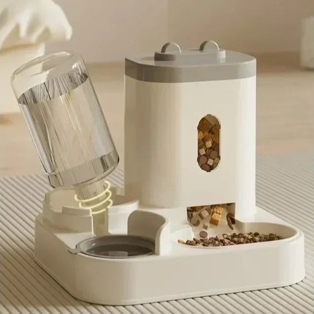 Automatic Pet Feeder & Water Fountain Bowl - Gray Dish