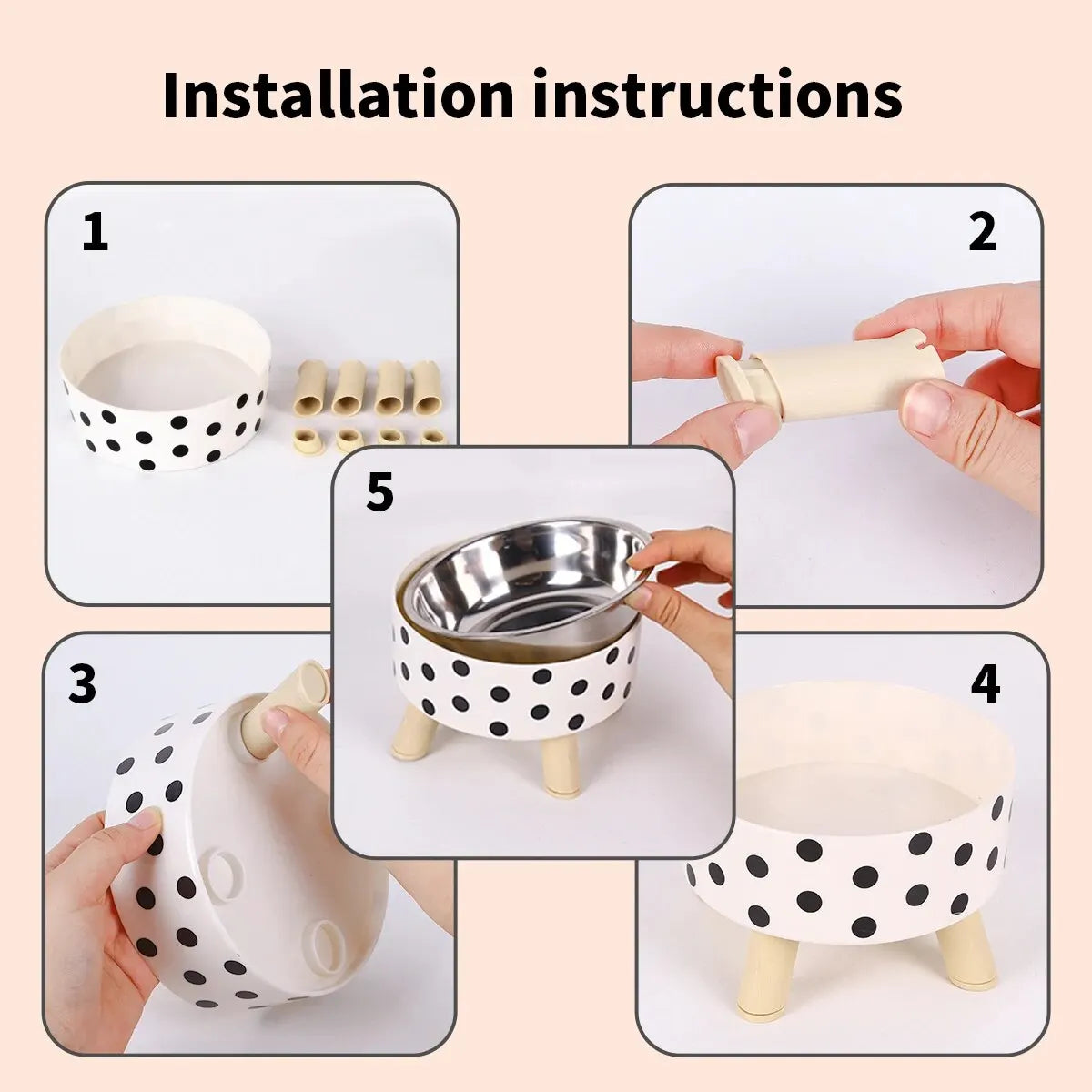 Tall Polka-Dot Stainless Steel Pet Bowl for Cats & Dogs