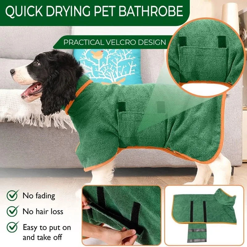 Microfiber Dog Bathrobe Towel - Adjustable Absorbent Drying Robe