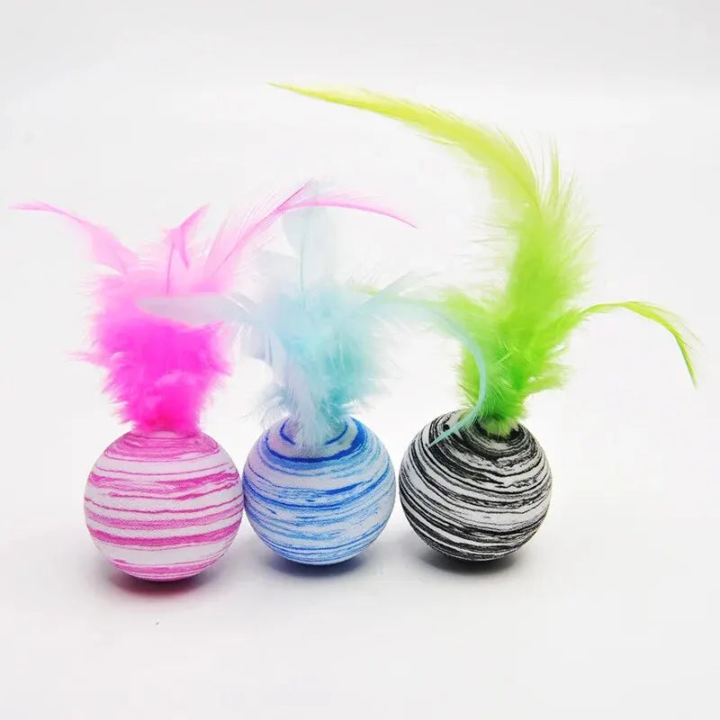 Interactive Striped Ball Cat Toy with Feather
