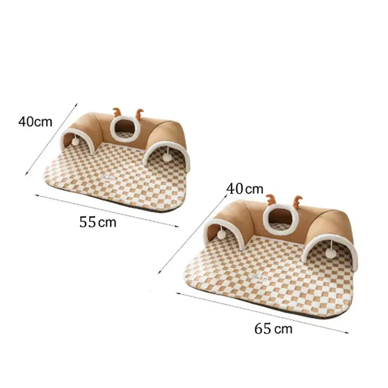 Cat Tunnel Bed with Peekaboo Plush Toy for Kittens