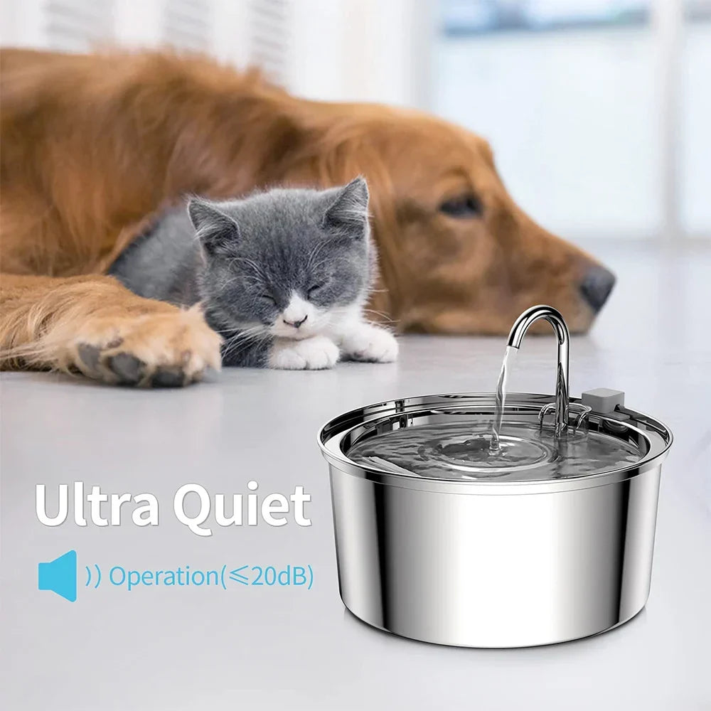 Stainless Steel Automatic Pet Water Fountain with Quiet USB Pump