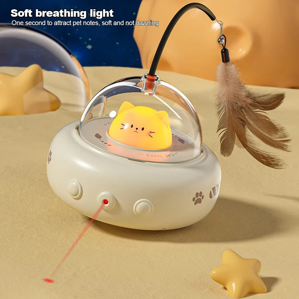 Rechargeable Electric Cat Toy with Feather Teaser Wand