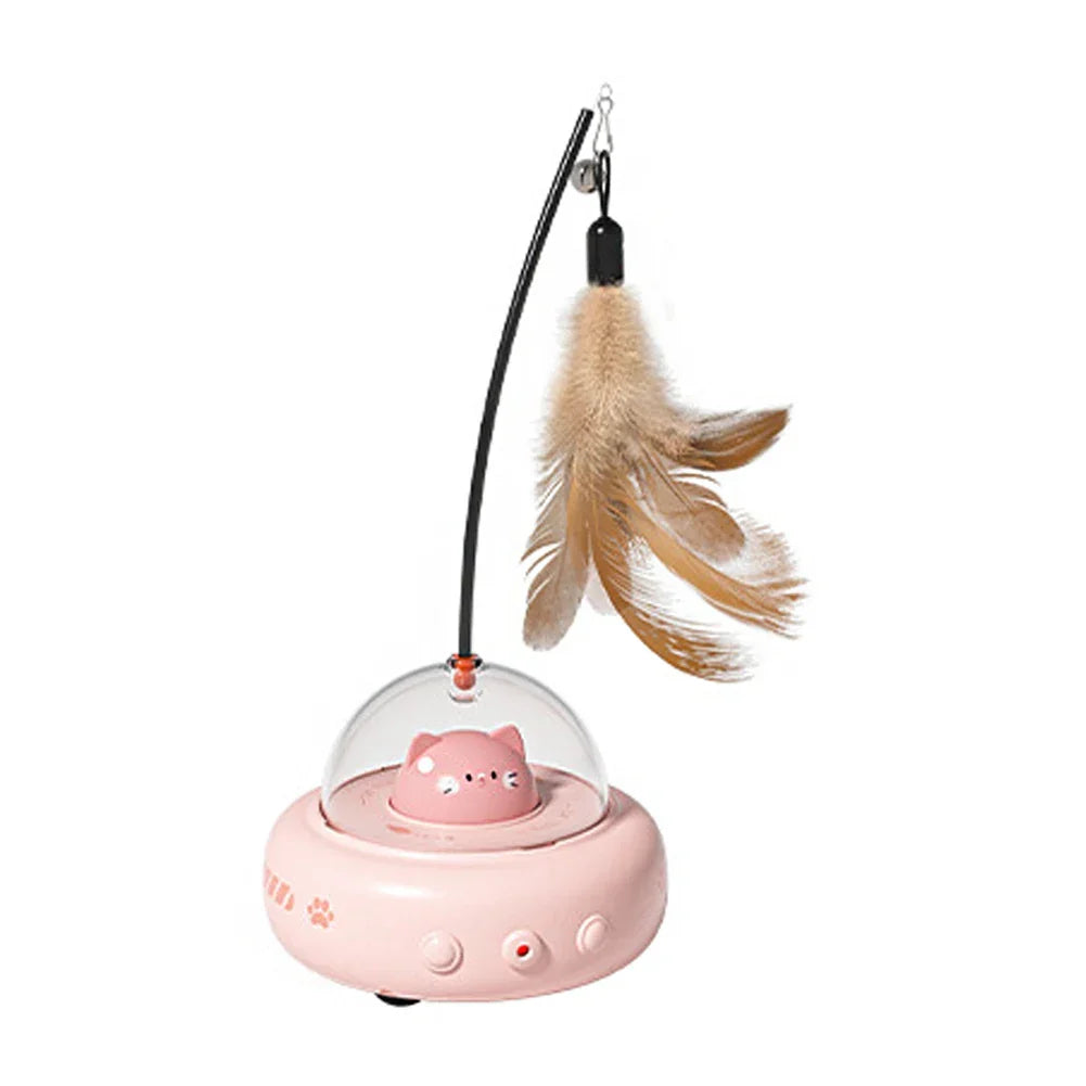 Rechargeable Electric Cat Toy with Feather Teaser Wand