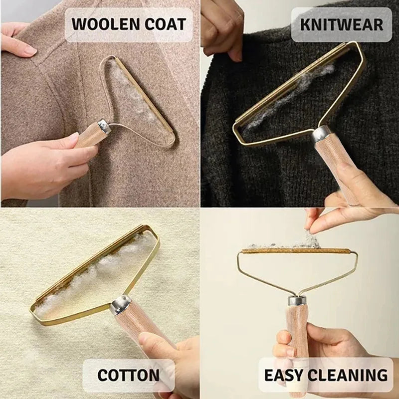 Wooden Handle Portable Lint Remover & Pet Hair Brush