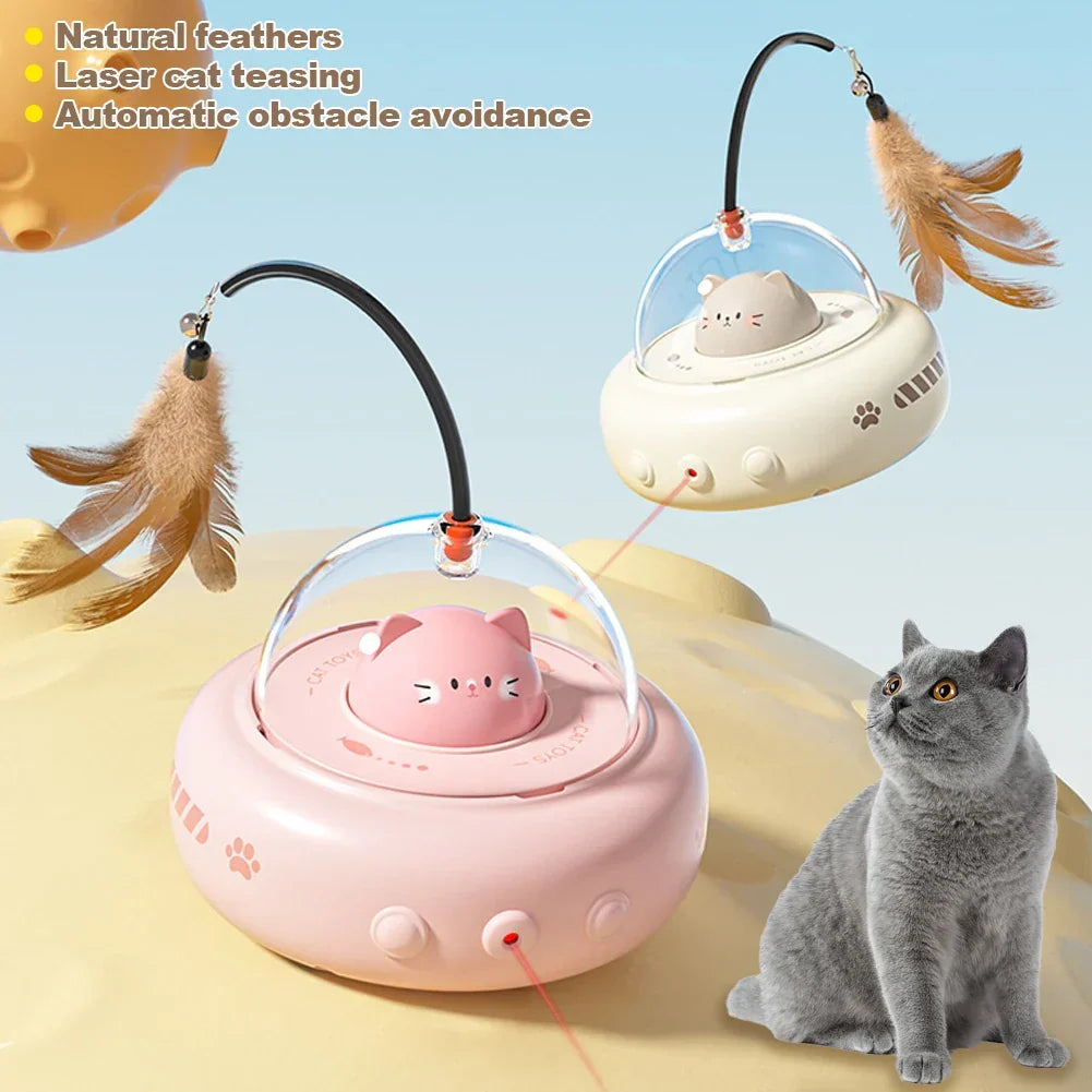 Rechargeable Electric Cat Toy with Feather Teaser Wand