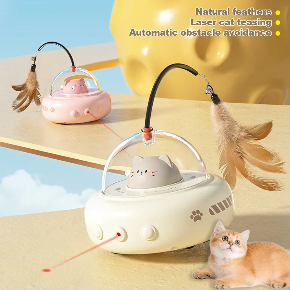 Rechargeable Electric Cat Toy with Feather Teaser Wand