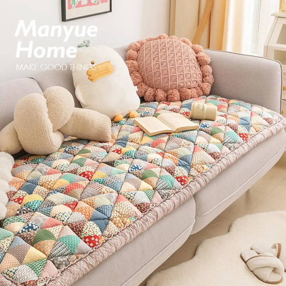 Bohemian Plush Non-Slip Sofa Cover with Floral Pattern