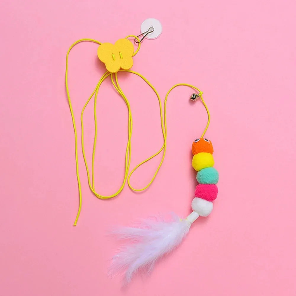 Interactive Elastic Rope Cat Toy with Bell and Dragonfly Plush