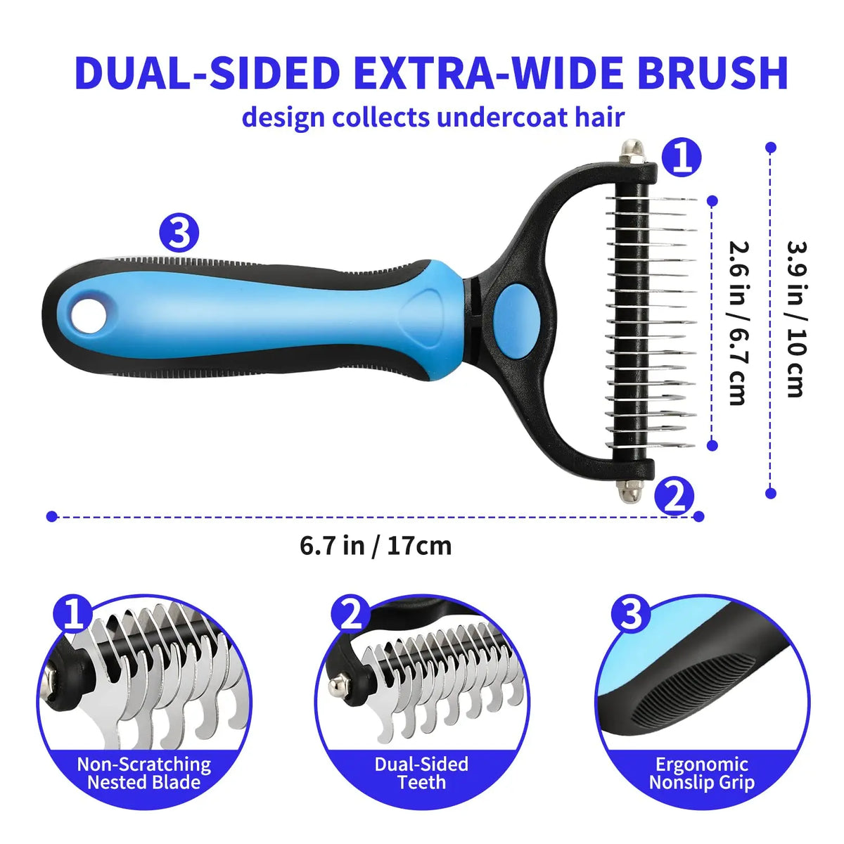 Deshedding Brush for Dogs & Cats - Fur Removal & Detangling Tool