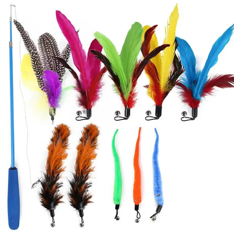Replacement Cat Feather Toy Set with Retractable Stick