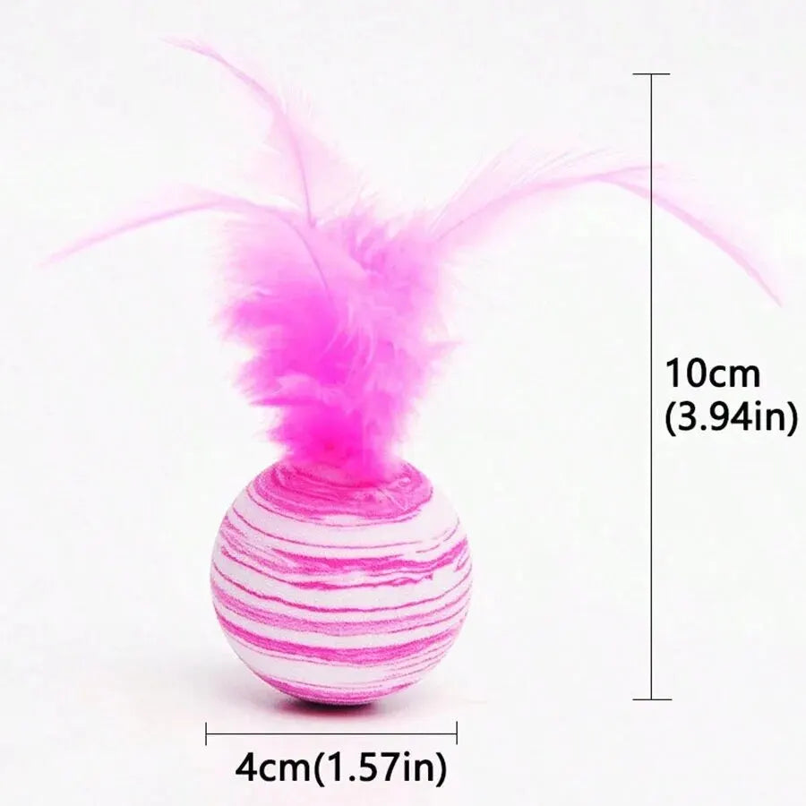 Interactive Striped Ball Cat Toy with Feather