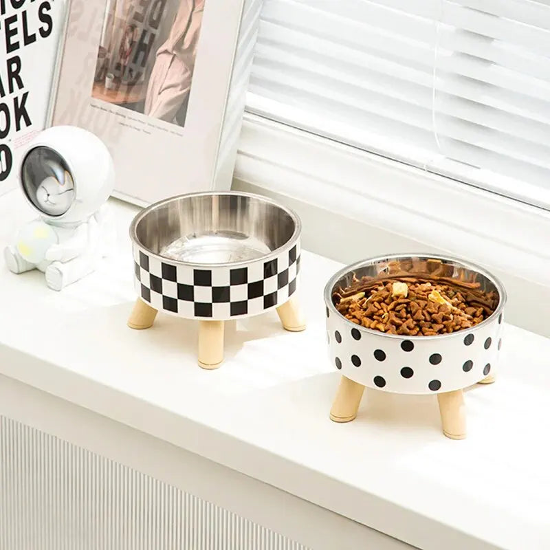 Tall Polka-Dot Stainless Steel Pet Bowl for Cats & Dogs