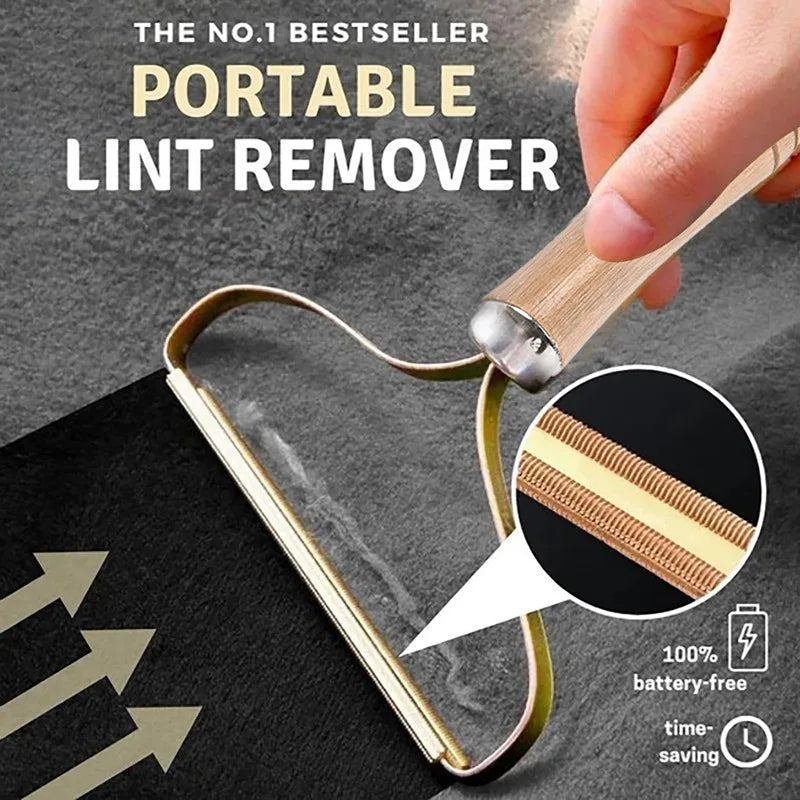 Wooden Handle Portable Lint Remover & Pet Hair Brush