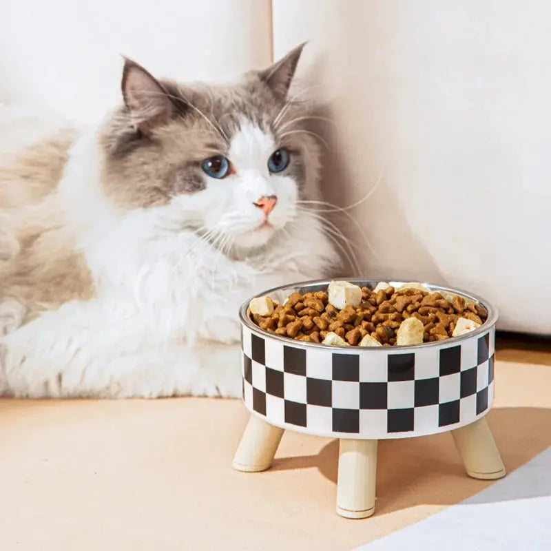 Tall Polka-Dot Stainless Steel Pet Bowl for Cats & Dogs
