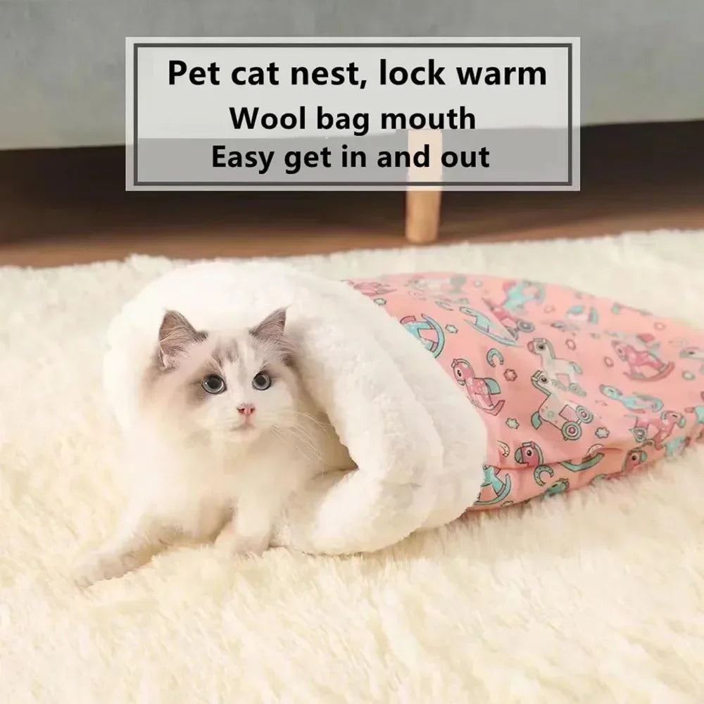 Self-Warming Plush Cat Sleeping Bag Bed