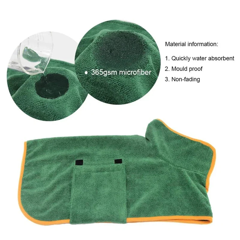 Microfiber Dog Bathrobe Towel - Adjustable Absorbent Drying Robe