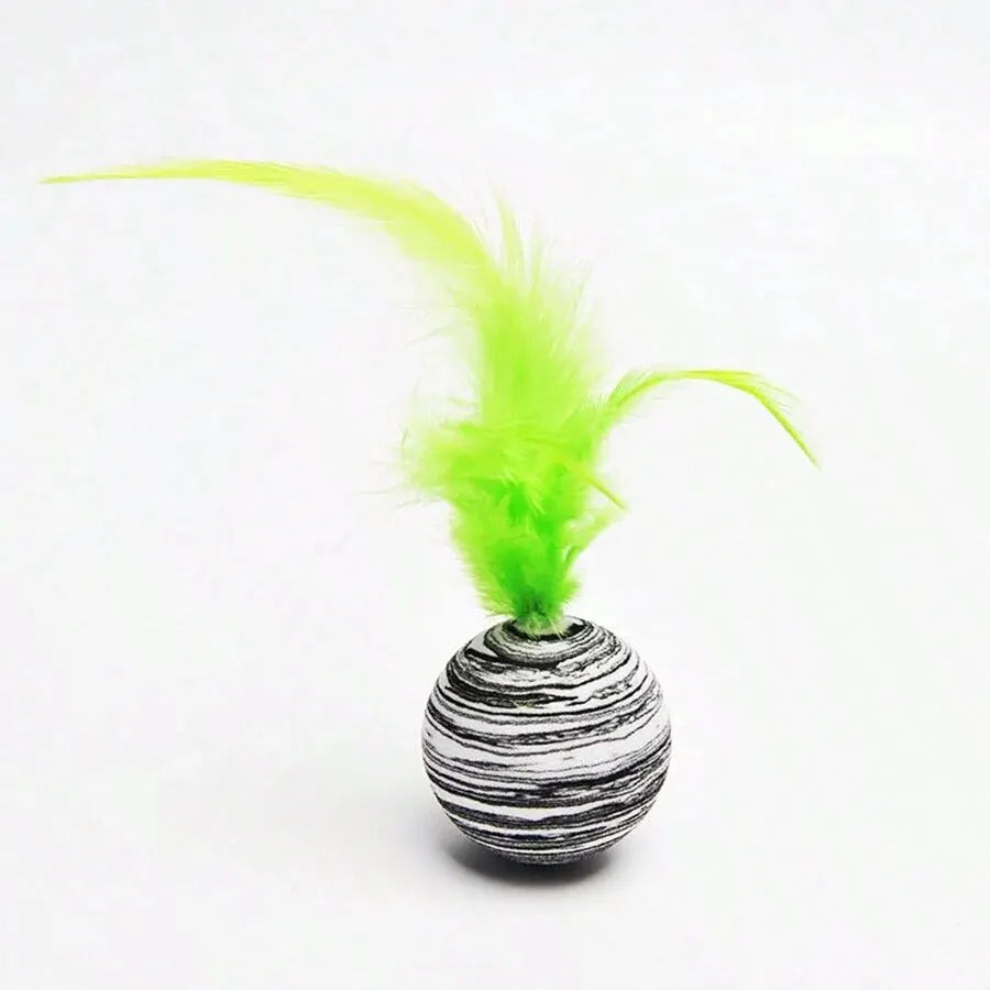 Interactive Striped Ball Cat Toy with Feather
