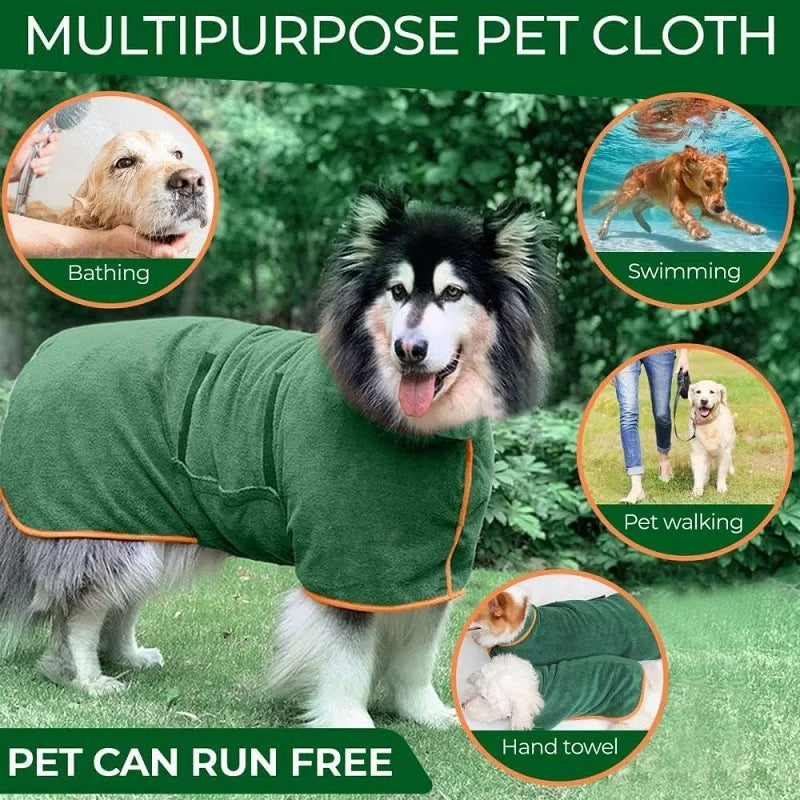 Microfiber Dog Bathrobe Towel - Adjustable Absorbent Drying Robe