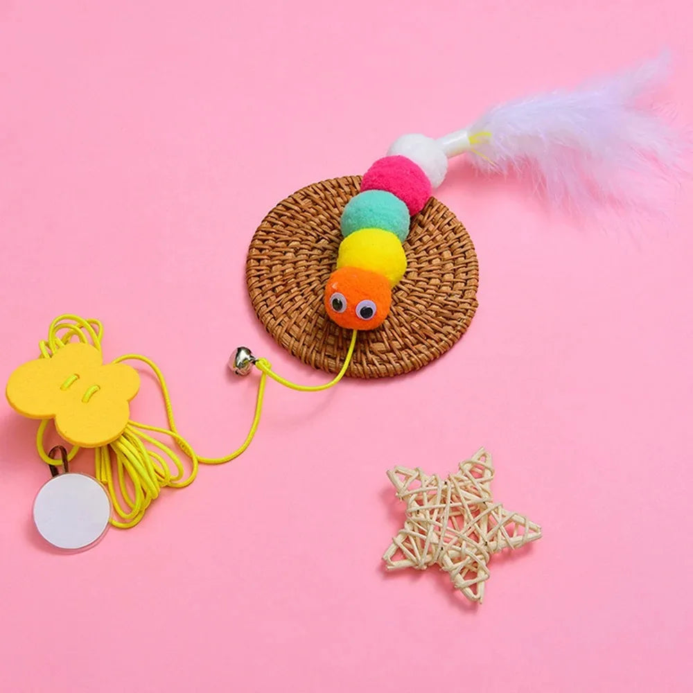 Interactive Elastic Rope Cat Toy with Bell and Dragonfly Plush