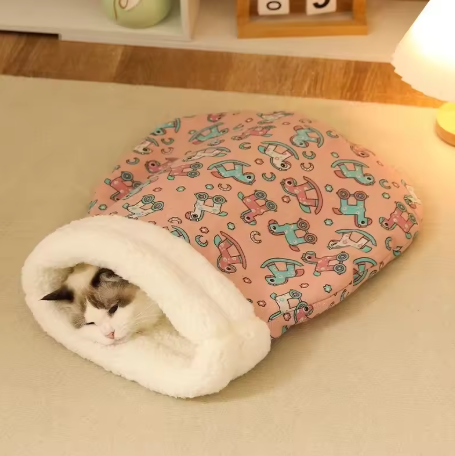 Self-Warming Plush Cat Sleeping Bag Bed