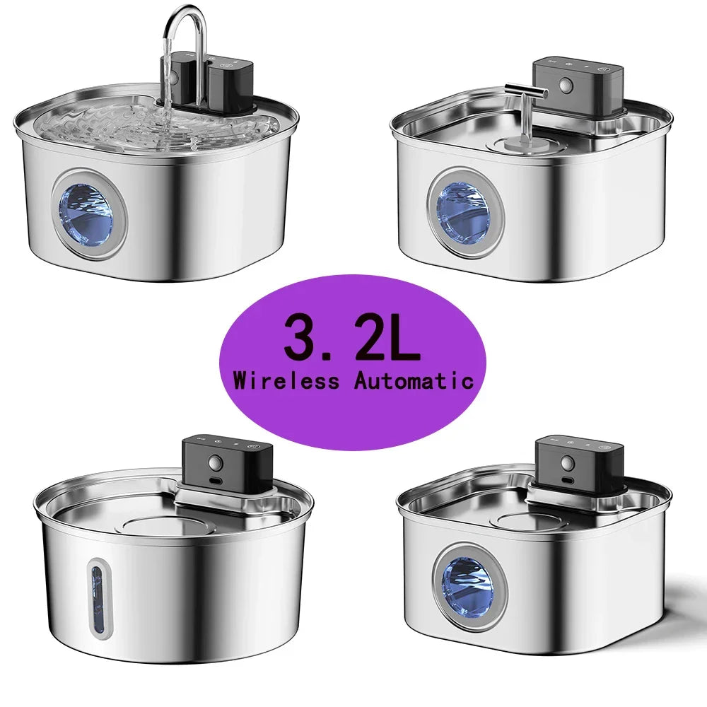 Stainless Steel Wireless Automatic Cat Water Fountain - 3.2L